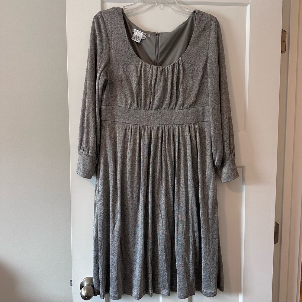 Maggy London Gray Pleated Long Sleeve A-Line Dress